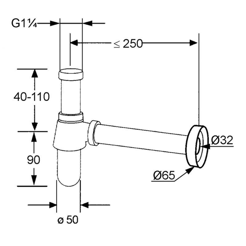 Sifón-fľaškový zápachový uzáver G 1 1/4 x 32 mm