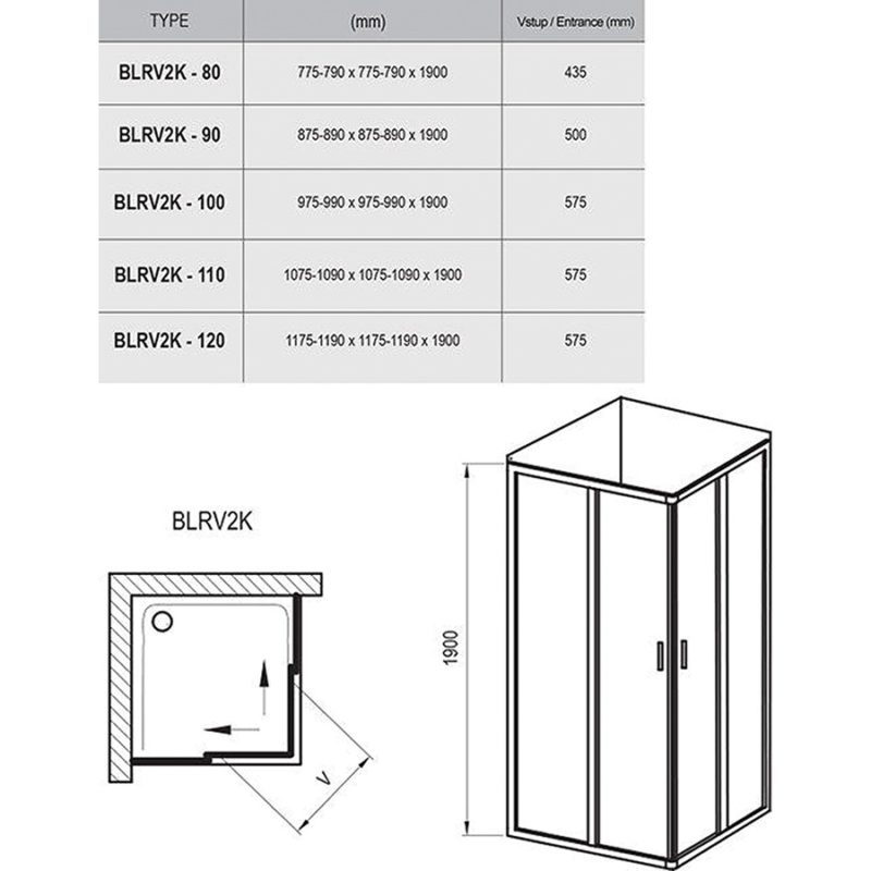 BLRV2K-110 Sprchové dvere do kombinácie matný hliník + transparent, 1XVD0U00Z1