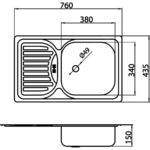Drez 43,5x76 s odkvapom a prepadom - nerez