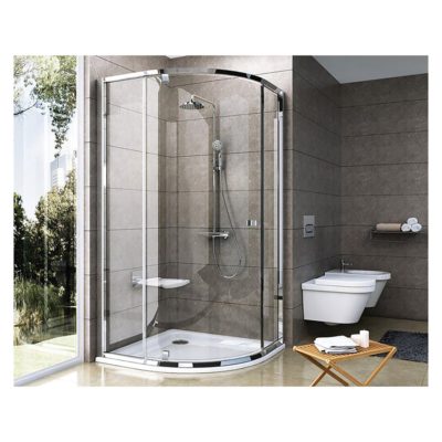 PSKK3-90 Štvrťkruhový sprchovací kút trojdielny lesklý hliník + transparent, 37677C00Z1