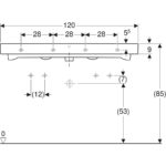 Umývadlo Geberit iCon: B=120cm, T=48.5cm, Otvor pre bat. vľavo a vpravo, biela/KeraTect