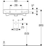 Umývadlo Geberit iCon: B=60cm, T=48.5cm, Otvor pre batériu=V strede, biela / KeraTect