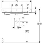 Umývadlo Geberit iCon: B=75cm, T=48.5cm, Otvor pre batériu=V strede, biela / KeraTect