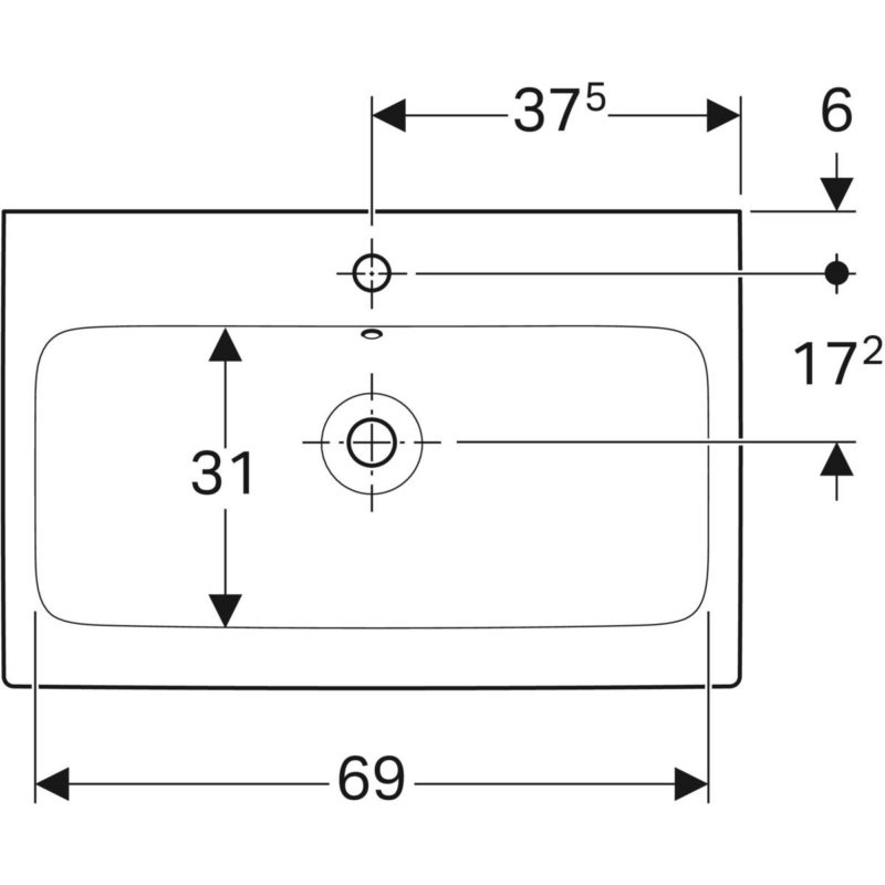Umývadlo Geberit iCon: B=75cm, T=48.5cm, Otvor pre batériu=V strede, biela, 124075000