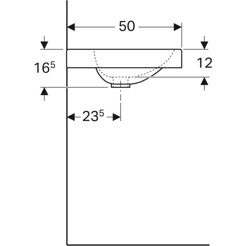Umývadlo Geberit Preciosa II, s odkl. plochou: B=60cm, T=50cm, otvor pre bat. v strede, 123260000
