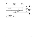 Umývadlo na dosku Geberit iCon: B=60cm, T=48.5cm, Otvor pre batériu=V strede, biela