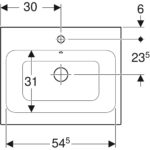 Umývadlo na dosku Geberit iCon: B=60cm, T=48.5cm, Otvor pre batériu=V strede, biela