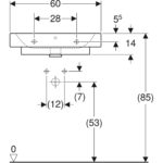 Umývadlo na dosku Geberit iCon: B=60cm, T=48.5cm, Otvor pre batériu=V strede, biela