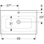 Umývadlo na dosku Geberit iCon: B=75cm, T=48.5cm, Otvor pre batériu=V strede, biela