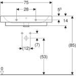 Umývadlo na dosku Geberit iCon: B=75cm, T=48.5cm, Otvor pre batériu=V strede, biela