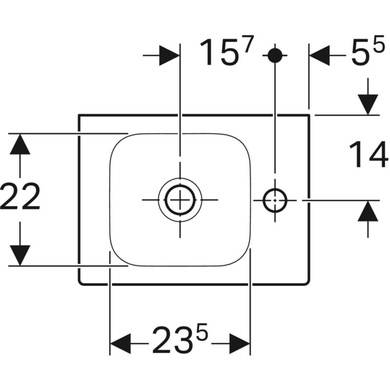 Malé umývadlo Geberit iCon, B=38cm, H=13.5cm, T=28cm, Otvor pre batériu=Vpravo, 124736600
