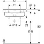 Bezbariérové umývadlo Geberit Selnova Comfort Square: B=55cm, T=52.5cm, biela