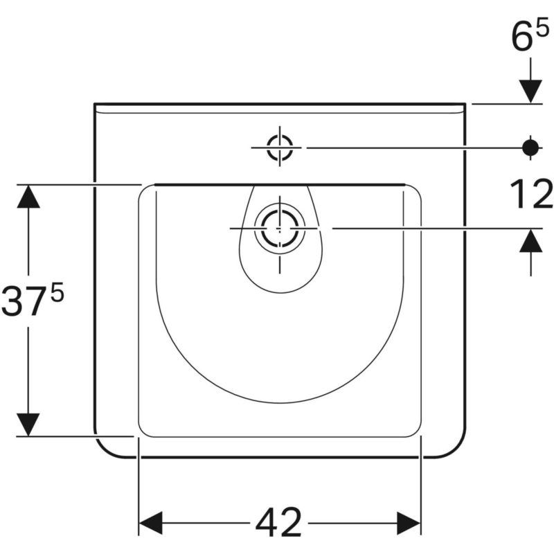 Bezbariérové umývadlo Geberit Selnova Comfort Square: B=55cm, T=52.5cm, Biela, 500.786.00.7