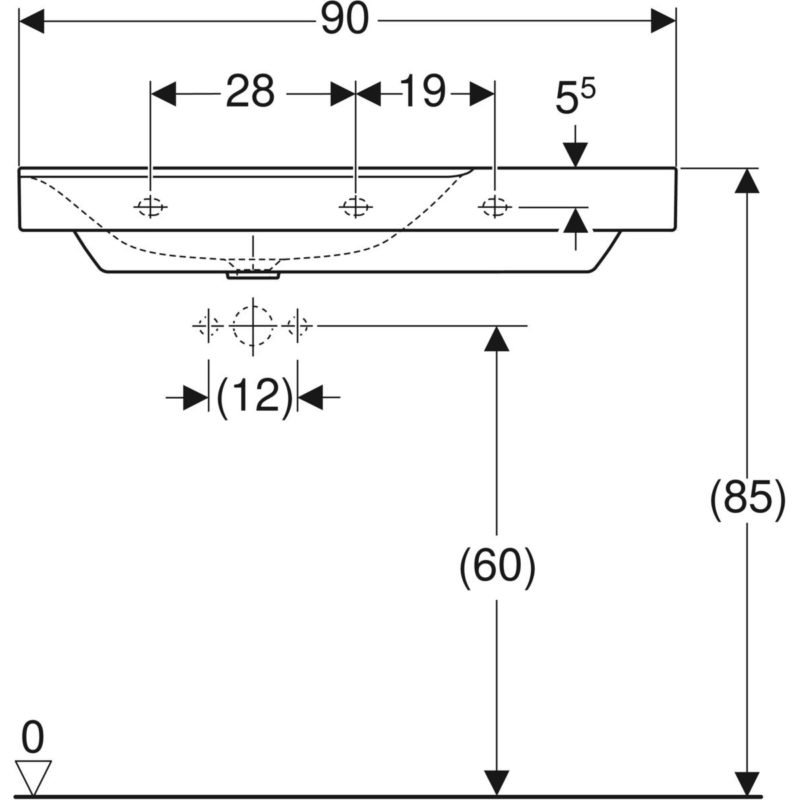 Umývadlo Geberit Xeno2 s odkl. plochou: B=90cm, T=48cm, Úložná plocha=Vpravo, Biela, 500.533.01.1