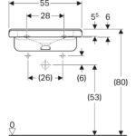 Bezbariérové umývadlo Geberit Selnova Comfort Square: B=55cm, T=52.5cm, biela