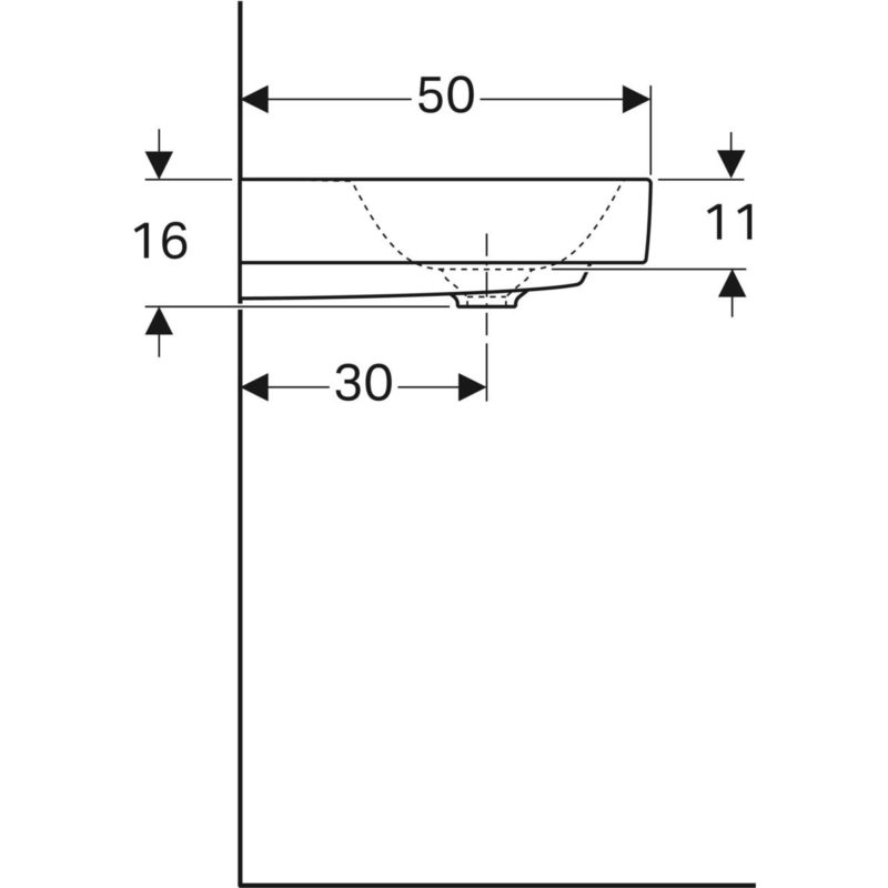 Umývadlo Geberit Citterio s odkl. plochou, Otvor pre batériu=Vpravo, Biela / KeraTect, 500.549.01.1