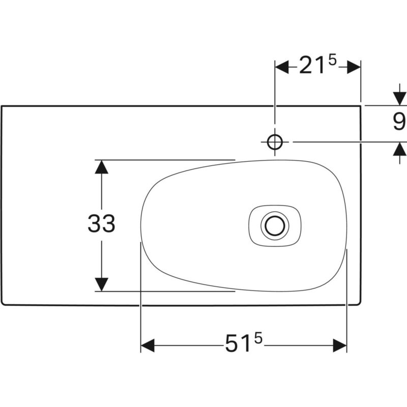 Umývadlo Geberit Citterio s odkl. plochou, Otvor pre batériu=Vpravo, Biela / KeraTect, 500.549.01.1