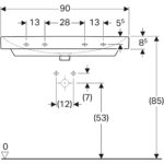 Umývadlo Geberit Smyle Square: B=90cm, T=48cm, Otvor pre batériu vľavo a vpravo, biela