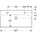 Umývadlo Geberit Smyle Square: B=90cm, T=48cm, Otvor pre batériu vľavo a vpravo, biela