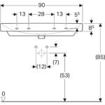 Umývadlo Geberit Smyle Square: B=90cm, T=48cm, biela