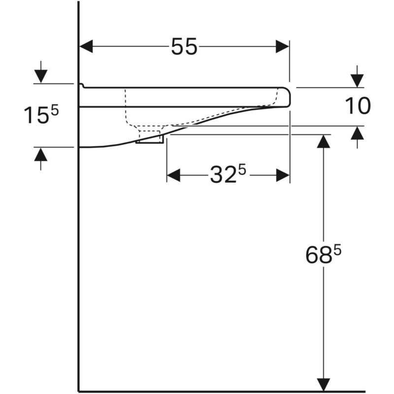 Bezbariérové umývadlo Geberit Selnova Comfort Square: B=65cm, T=55cm, Biela, 500.790.01.7