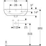 Umývadlo Geberit Selnova: B=55cm, T=44cm, Otvor pre batériu=V strede, biela