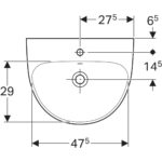 Umývadlo Geberit Selnova: B=55cm, T=44cm, Otvor pre batériu=V strede, biela