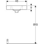 Rohové malé umývadlo Geberit iCon: B=46cm, T=33cm, biela