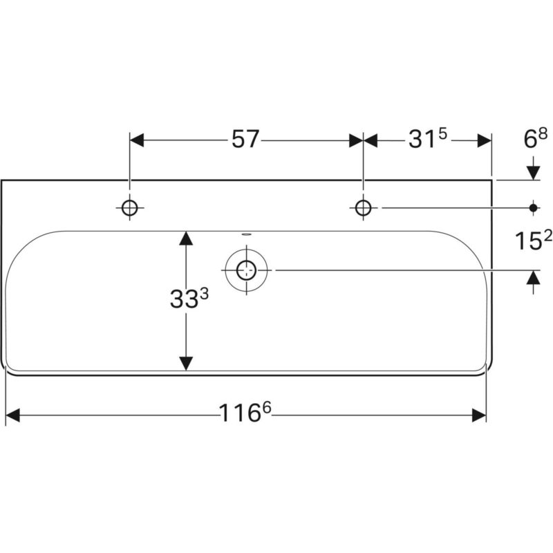 Umývadlo Geberit Smyle Square: B=120cm,T=48cm, Otvor pre batériu vľavo a vpravo, biela, 500.253.01.1