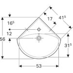 Rohové malé umývadlo Geberit Selnova: biela, Otvor pre batériu=V strede