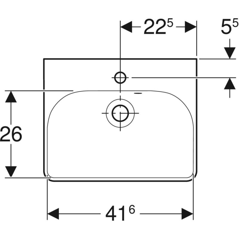 Malé umývadlo Geberit Smyle Square s asym. prepadom: Biela, B=45cm, H=16cm, T=36cm,   500.222.01.1