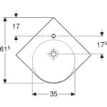 Rohové malé umývadlo Geberit Selnova Compact: B=69.5cm, H=15.5cm, T=61.5cm