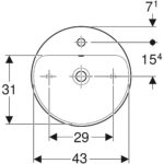 Umývadlo na dosku Geberit VariForm, okrúhle, s otvorom pre batériu: D=45cm, biela