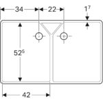 Viacúčelový drez Geberit Publica s dvomi umývadlami: B=90cm, H=25cm, T=56cm