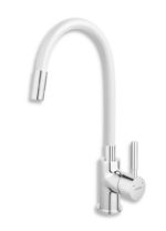 Drezová stojánková batéria s elastickým ramenom, biela-- chróm