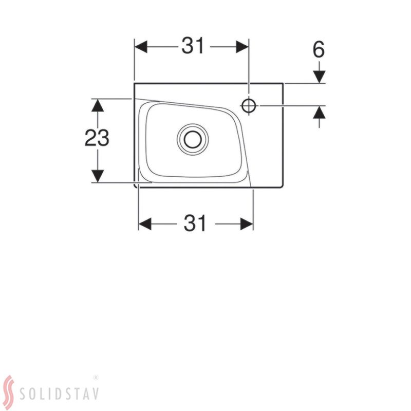 Malé umývadlo Geberit Xeno2: Biela, B=40cm, H=12.5cm, T=28cm, Otvor pre batériu=Vpravo, 500.529.01.1