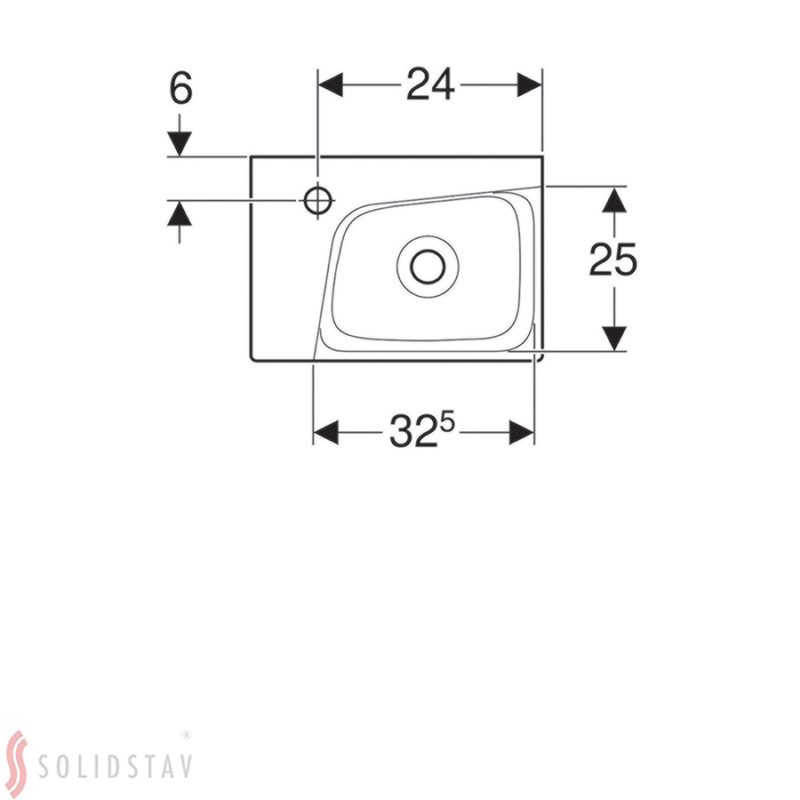 Malé umývadlo Geberit Xeno2: Biela, B=40cm, H=12.5cm, T=28cm, Otvor pre batériu=Vľavo, 500.528.01.1
