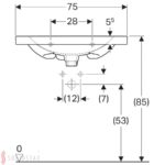 Umývadlo Geberit Acanto, skrátené vyloženie, s odkl. plochou: B=75cm, T=42.2cm, biela