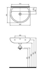 Umývadlo Kolo Rekord: B=60cm, T=45.5cm, Otvor pre batériu=V strede, biela, Geberit