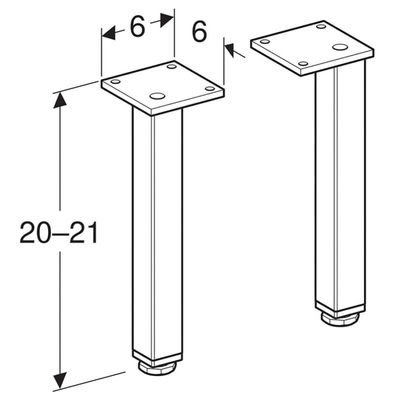 Súprava nožičiek Geberit Selnova Square (2 ks): H=19.7–20.5cm, Biela, 501.423.01.1