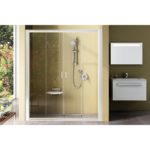 Sprchové dvere, posuvné štvordielne NRDP4-150, satin/sklo transparent, 0ONP0U00Z1