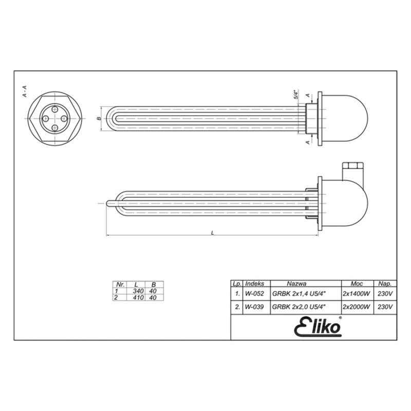 Dvojšpirálový ohrievač ELIKO v 5/4" prírube s puzdrom 2x1400W