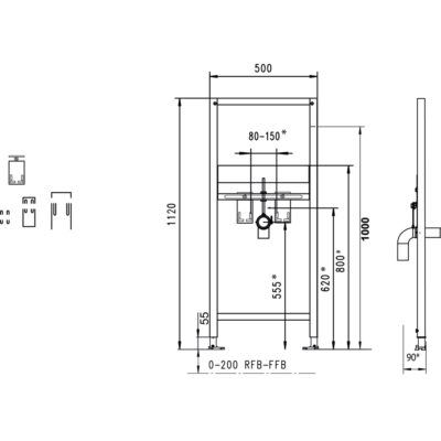 JOMOTech modul pre umýv.s doskou pre inšt.armatúry(H 1120mm)