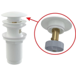 Umývadlová výpusť click clack 5/4" celokovová s prepadom, veľká zátka, biela lesklá