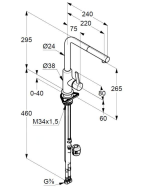 Kludi L-INE S drezová batéria s vyťahovacou koncovkou DN15, čierna matná