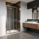 Posuvné dvere GEO: L=115–120cm, H=190cm, Geberit, strieborná/číre sklo