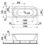 Oválna vaňa s konštrukciou Laufen SOLUTIONS 1700x750 mm, biela