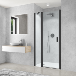 Jednokrídlové sprchové dvere s pevnou časťou CI PIF 900x2000 mm, Čierny elox/Sklo transparent