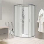 Sprchový box, štvrťkruh, 800 mm, s liatou vaničkou, satin ALU, sklo Point, bez striešky
