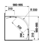 Jika NION Sprchový kút 1000 mm štvrťkruh, rádius 550 mm, strieborný lesklý profil/arctic sklo